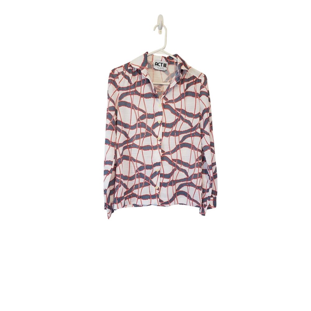 Vintage 1970s Womens, , Act 3 blouse. Red, white‎ and blue. Long sleeve